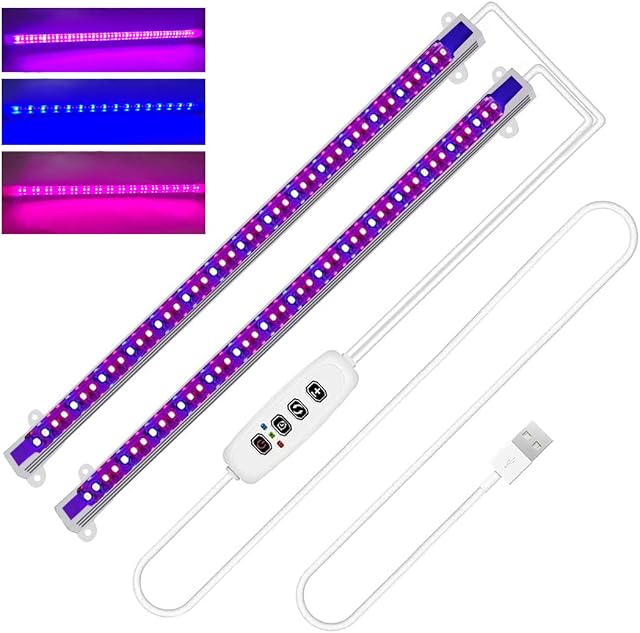 Craftsboys LED Plant Grow Light Strips Full Spectrum for Indoor Plants with Auto ON/Off Timer, 48 LEDs / 10 Dimmable Levels, Sunlike Grow Lamp for Hydroponics Succulent (Two Bar, Red/Blue)