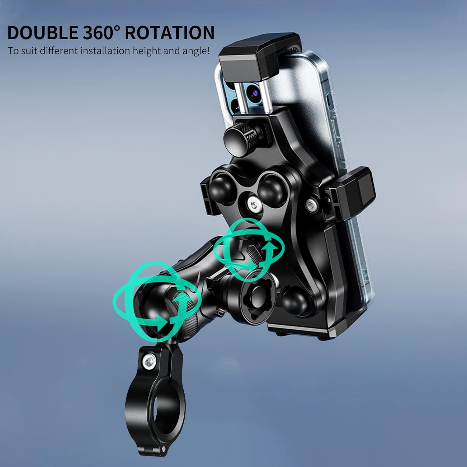 iMESTOU Anti-Vibration Motorcycle Phone Mount- 1" Ball Handlebar Phone Holder Perfect for High-Speed Cycling 360° Rotation Universal for 4.7"-7.2" Cellphones, Firmly Fits for 0.86"-1.26" Handlebars