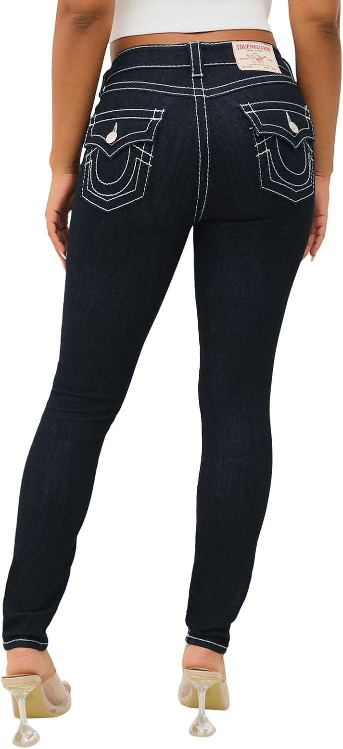True Religion Women’s Jennie Mid-Rise Skinny Big T Stitching Flap Jeans -Body Rinse - Image 4
