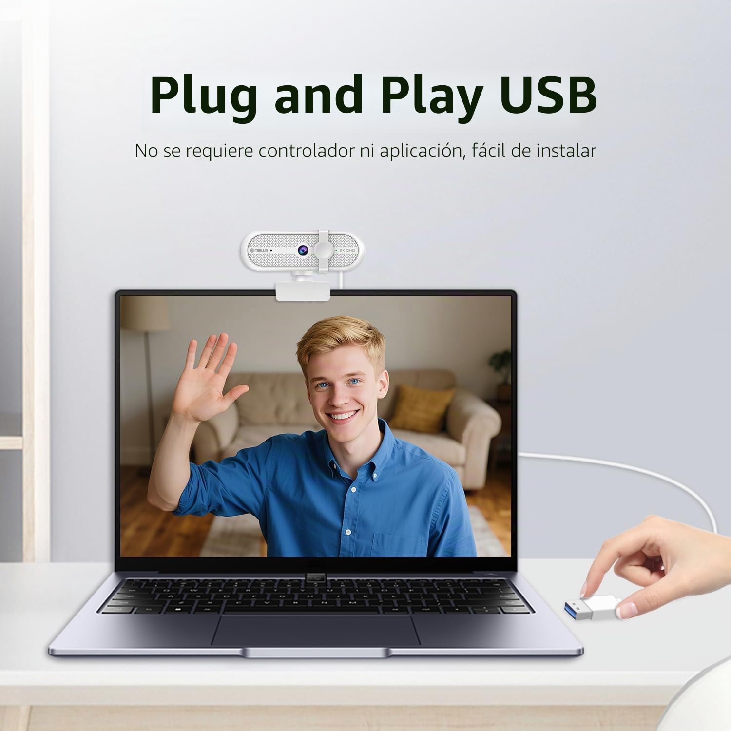 TOALLIN Cámara Web 2K con Trípode para Streaming, 5 Millones de Píxeles, Micrófono Integrado y Cubierta de Privacidad, Cámara USB para Portátil y PC, Juegos, Videoconferencias y Videollamadas
