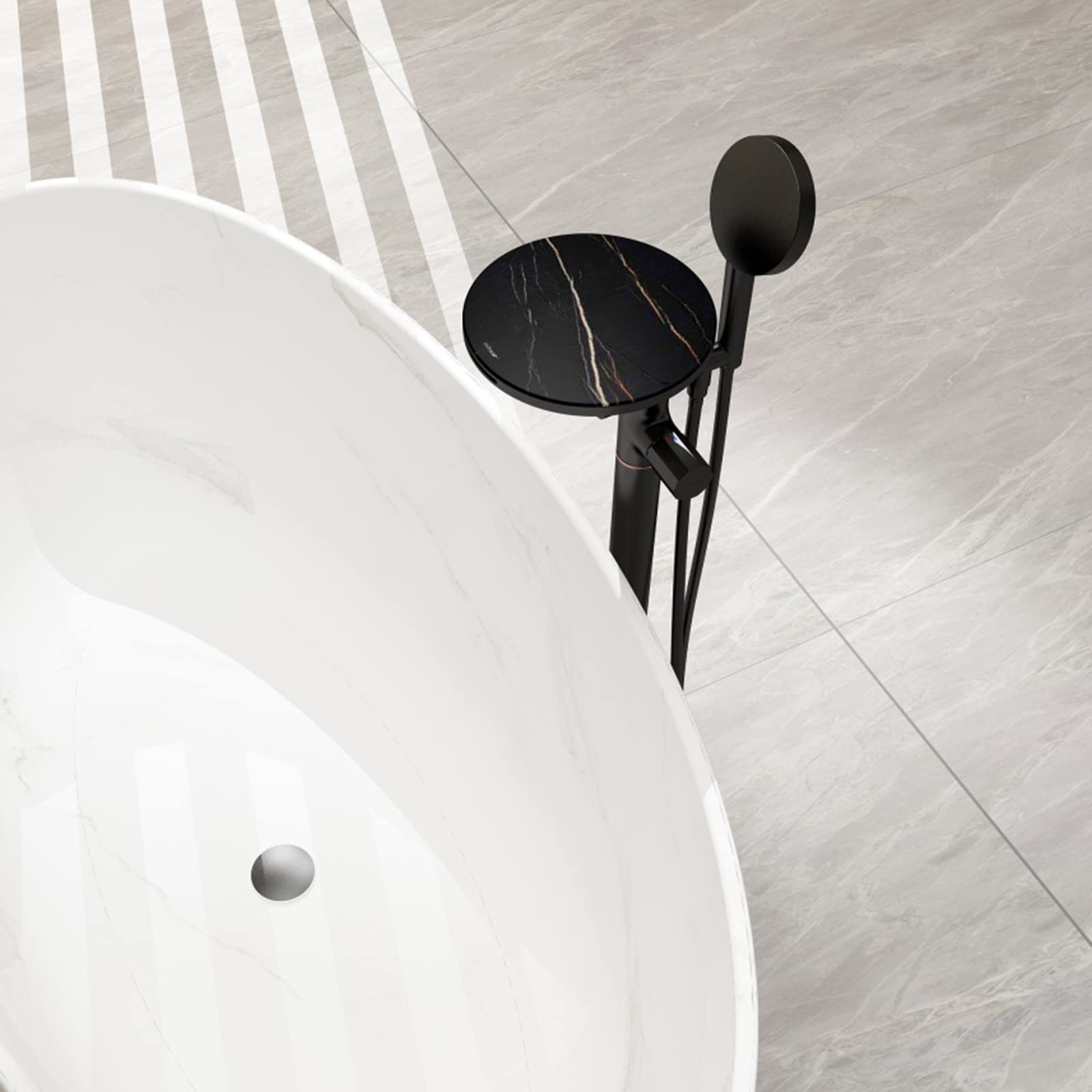 Grifo de bañera Independiente con caño en Cascada Grifos de baño con Ducha mezcladora Grifo Mezclador de baño con Ducha de Mano Grifo de Ducha de baño,Negro A
