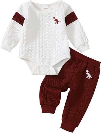 Baby Boy Clothes Dinosaur Romper+Casual Pants Texture Fabric Fall/Winter Outfit 0-18 Months