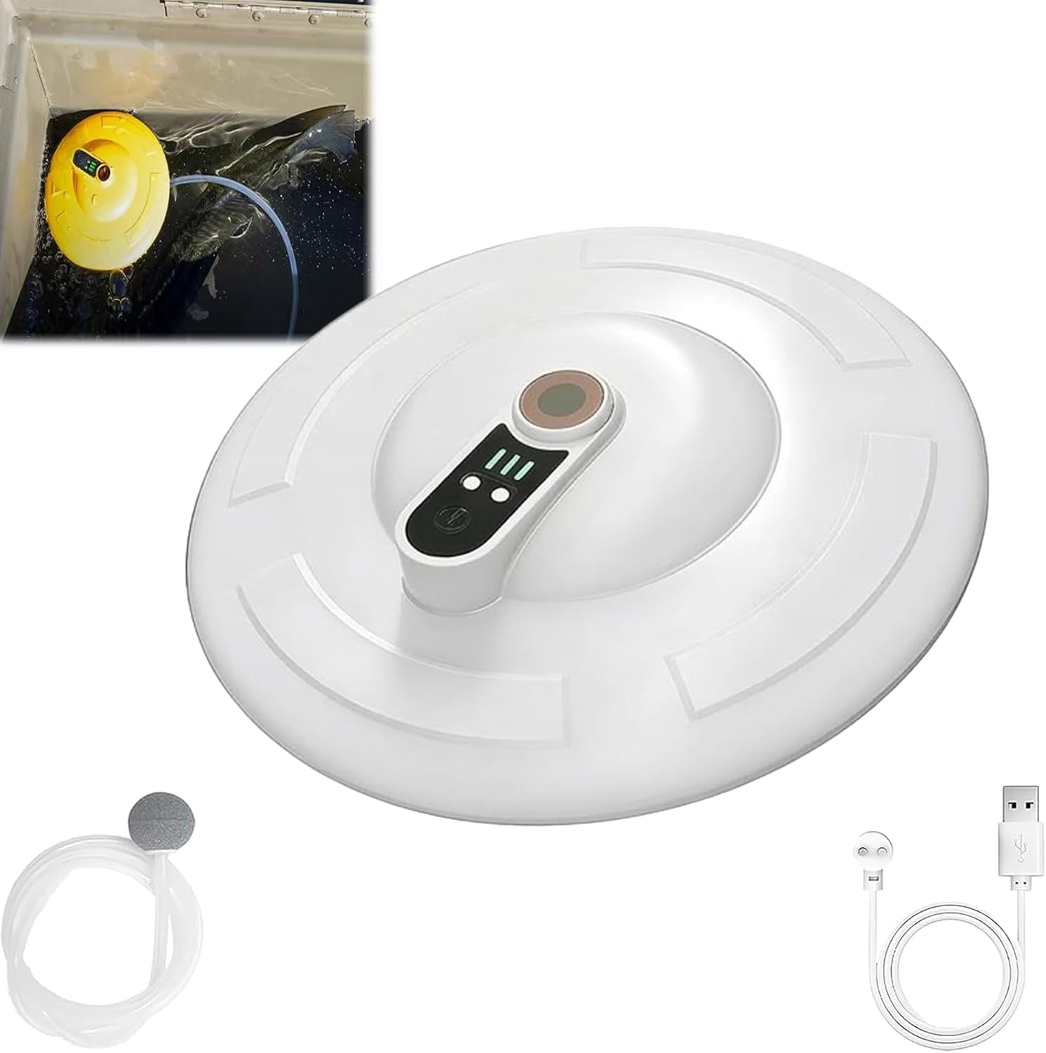 IPX7 Floating & Rechargeable Bait Bucket Aerator, Rechargeable Portable Quite Water Aerator for Live Bait, for Fish Tank, Bait Bucket, Fishing Trips Live Bait Transportation