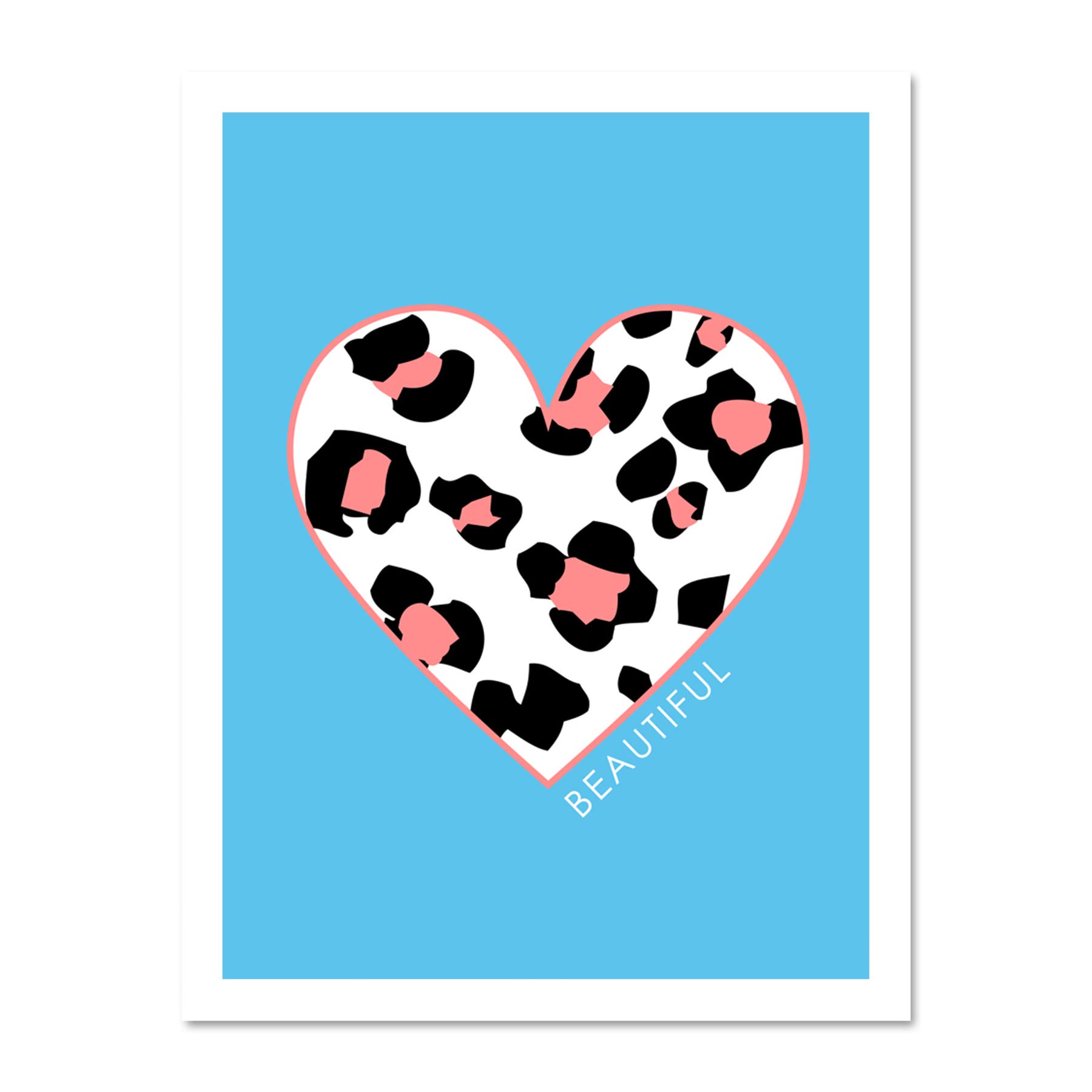 Wee Blue Coo Leopard Coral And Blue Beautiful Large White Framed Art Print Wall Poster 18x24 inch