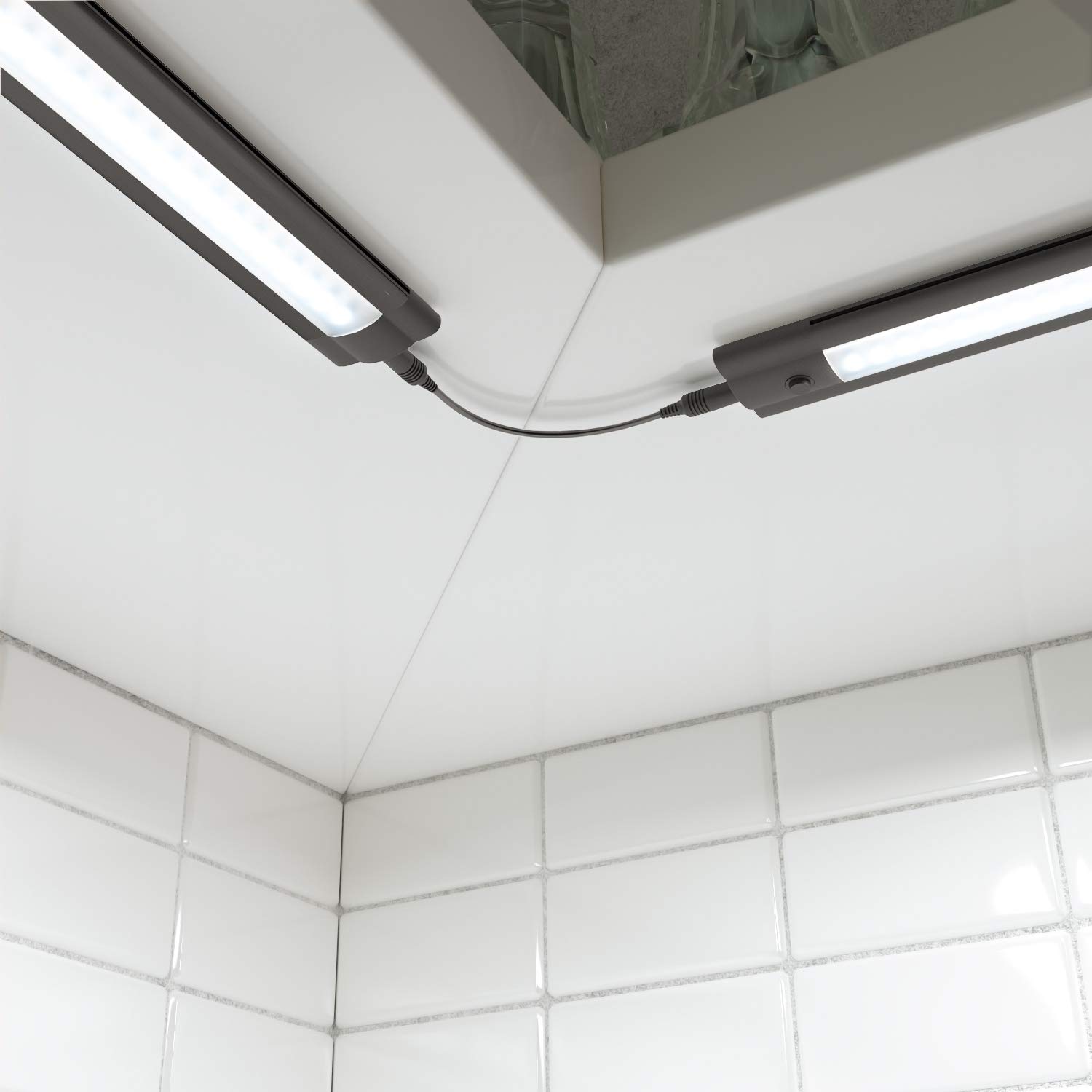 ledscom.de 2er Set LED Unterbau-Leuchte SIRIS schwarz matt, mit Bewegungsmelder, flach, je 90cm, je 1044lm, weiß