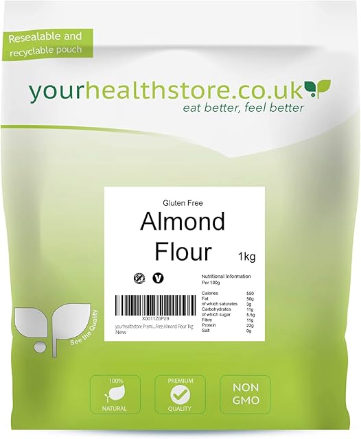 yourhealthstore® Premium, Gluten Free, Finely Ground Almond Flour 1kg, Non GMO, Blanched, Keto, from Spain (Resealable and Recyclable Pouch).