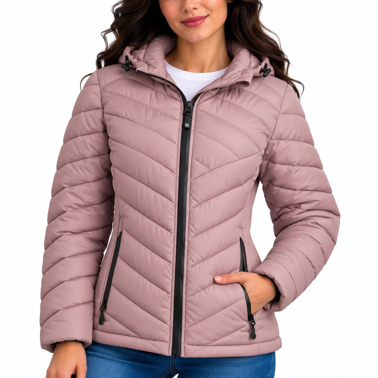 Womens Puffer Jacket Lightweight Water Wind Resistant Hooded Coat