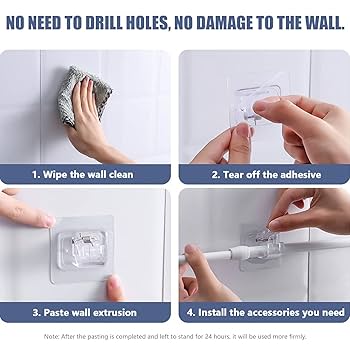 Set Of 4 Drill-Free Curtain Rod Brackets, Self-Adhesive Curtain Rods No Drilling Required, Nail-Free Adjustable Curtain Rod Brackets, Curtain Hook Diameter Less Than 1.57 Inches (White