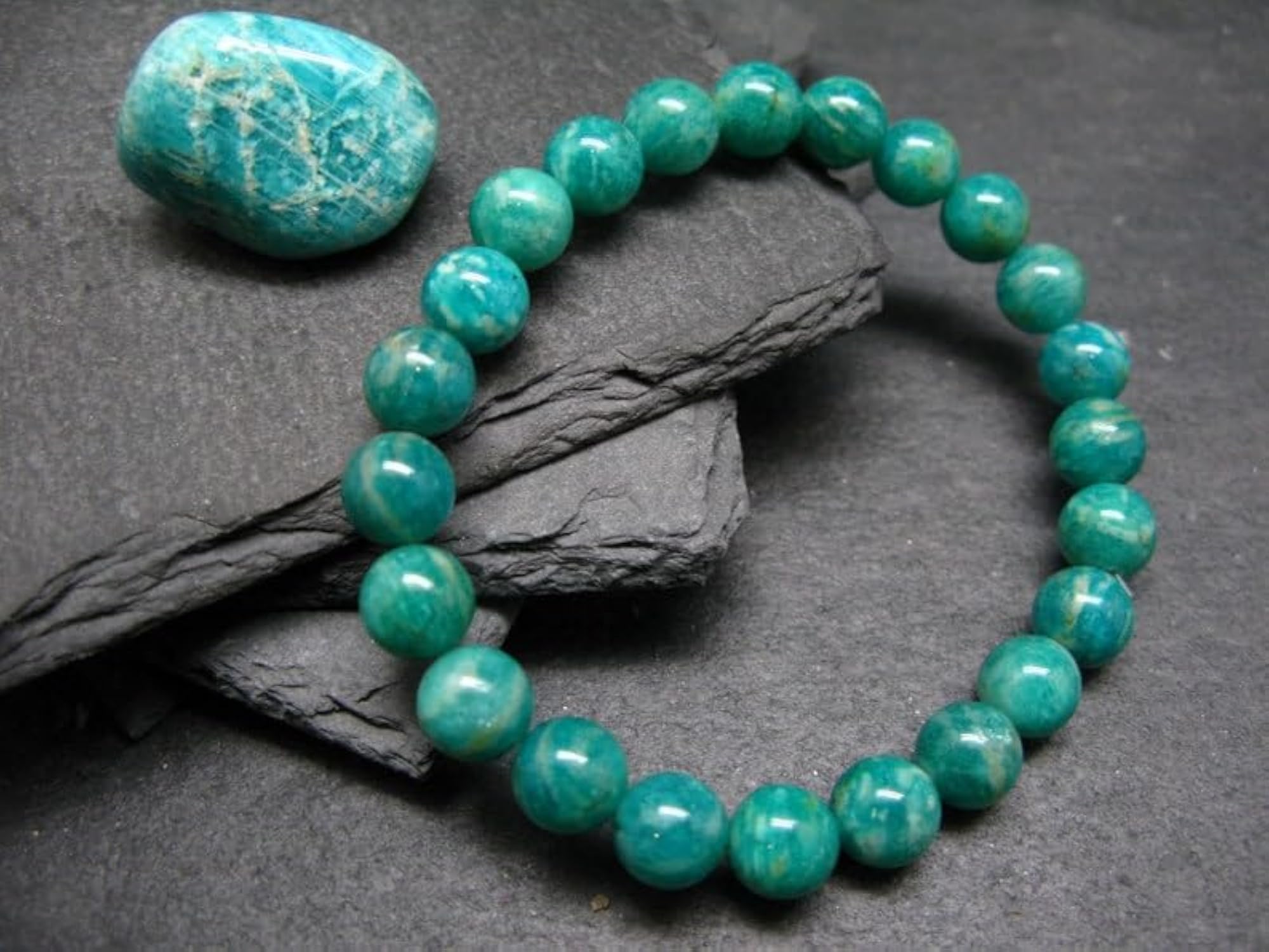 Unisex Natural Russian Amazonite 8mm Round Bead Stretchable Bracelet