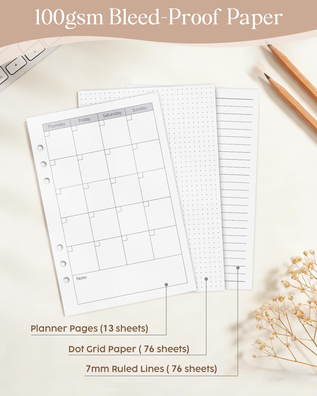 Quaderno A5 Ricaricabile in Pelle PU – Set Completo con 165 Fogli, Tasche Zip e Divisori – Organizer per Scuola e Lavoro (Blu aeronautica, A5)