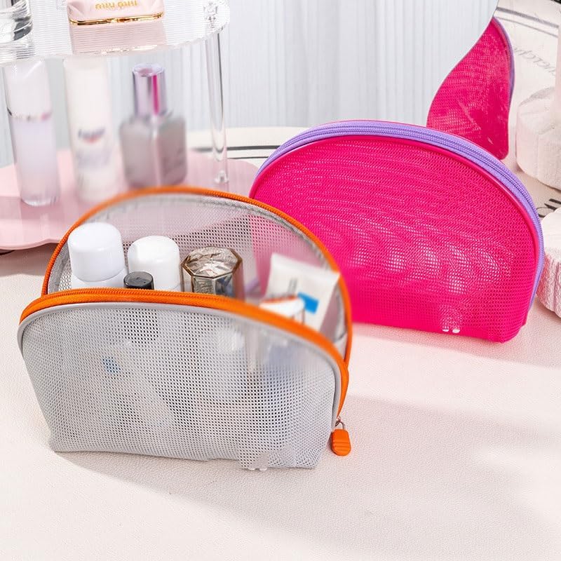 Semi-circular Cosmetic Bag Travel Hand-held Mesh Storage Mini image 3