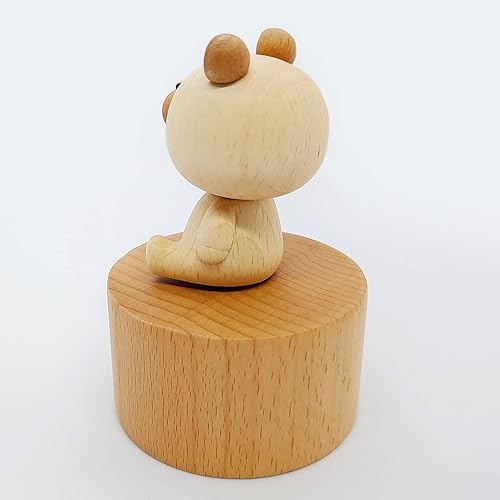 Miniatura 7 de Bonita caja de música de oso pequeño, adorno de animales, escultura de madera, caja de música para cantar, regalo para amigos y familiares (oso)