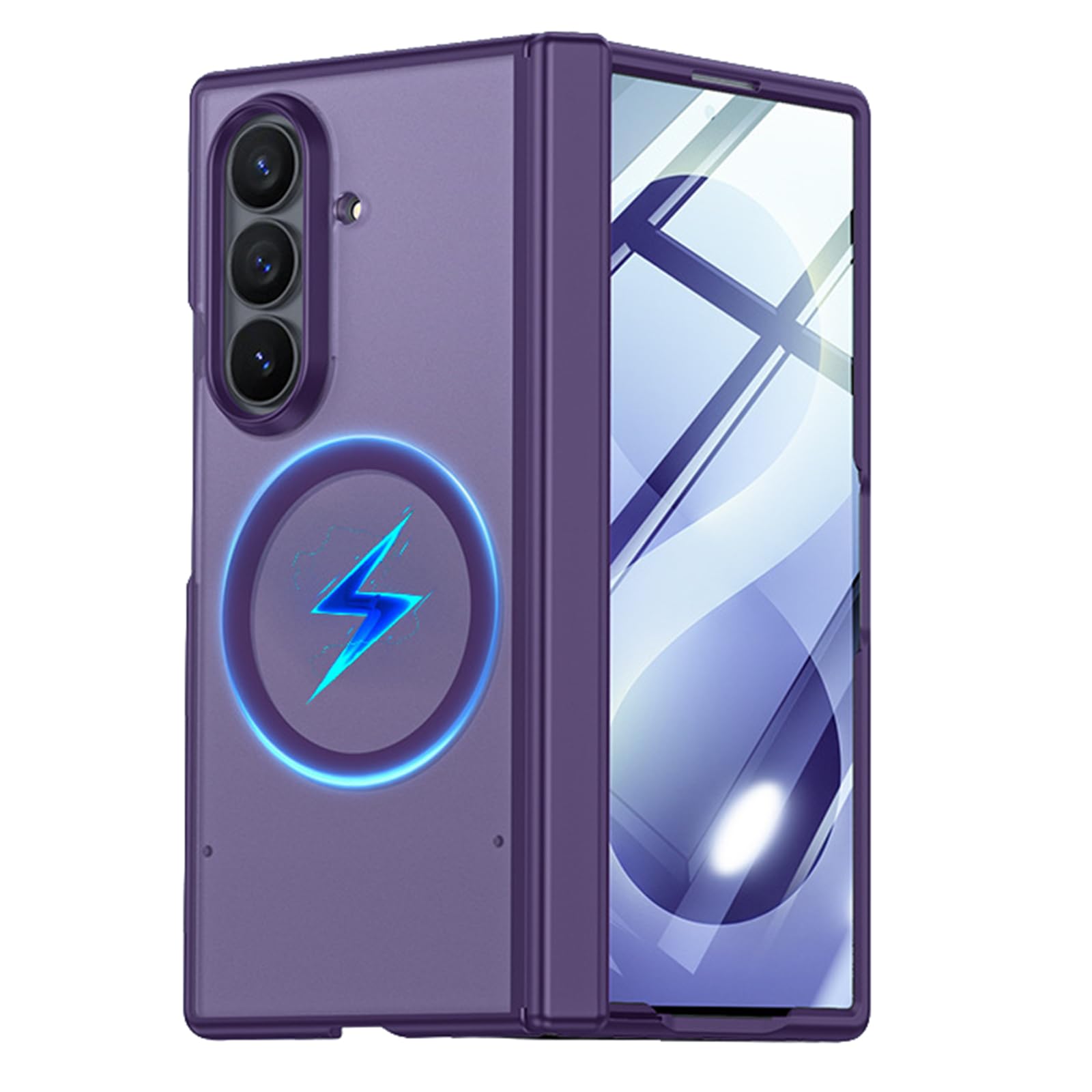 MFAOSHI Magnetic Case for Samsung Galaxy Z Fold 8 Ultra, All-inclusive Screen Hinge Protection Case Frosted Translucent Phone Cover,Purple,Fold 8 Ultra