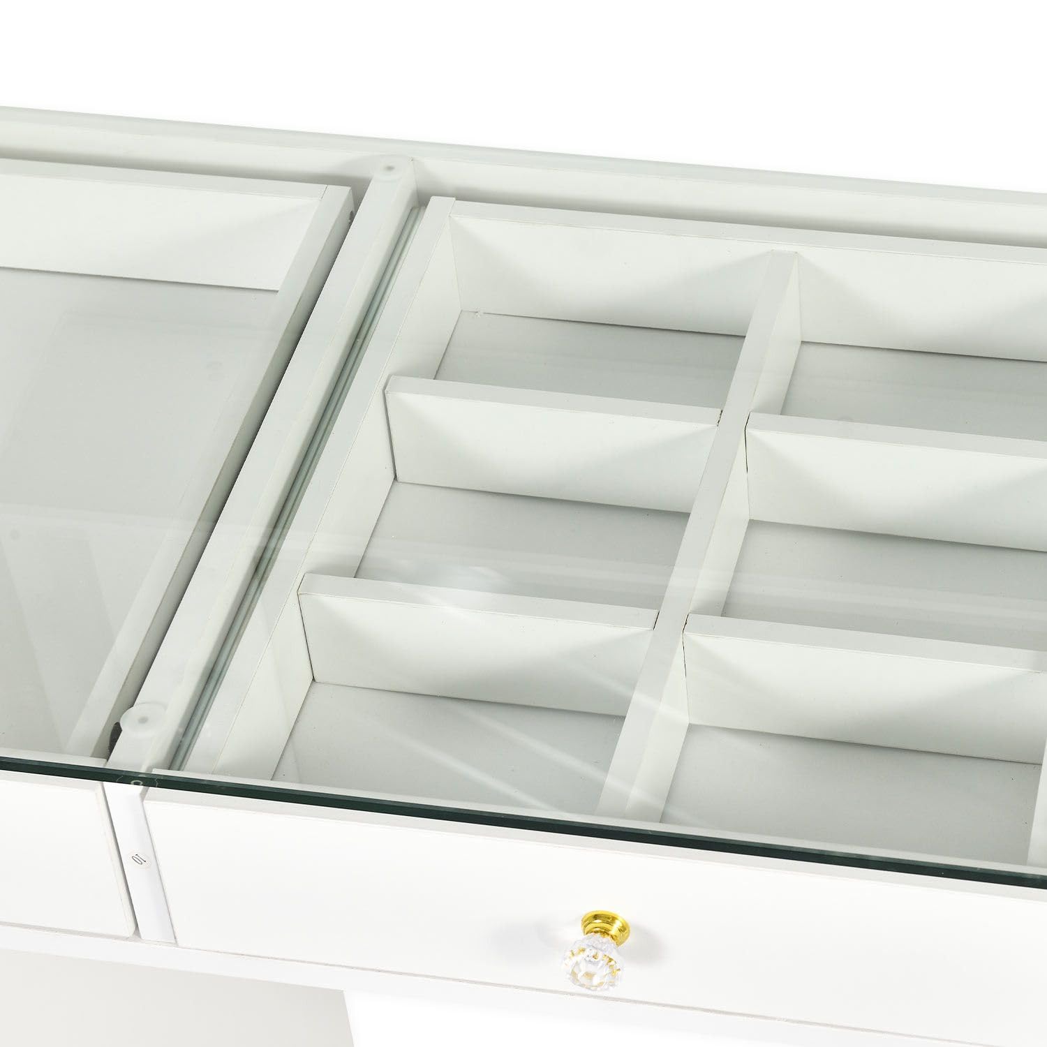 Menzzo Coiffeuse Probeauty 120 cm avec Miroir LED Lumineux – 13 tiroirs – Plateau en Verre – Table de Maquillage Design Moderne avec Grand Rangement – Meuble Coiffeuse Blanc