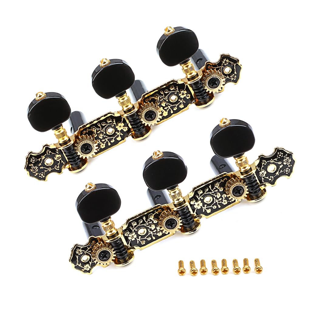 3R3L Guitar Plated Tuning Pegs Machine Head Tuners For 6 String Ukulele Guitar Bass-Gear Ratio 1:19 Bass Tuning Key Pegs Machine Head Replacement(GC303)