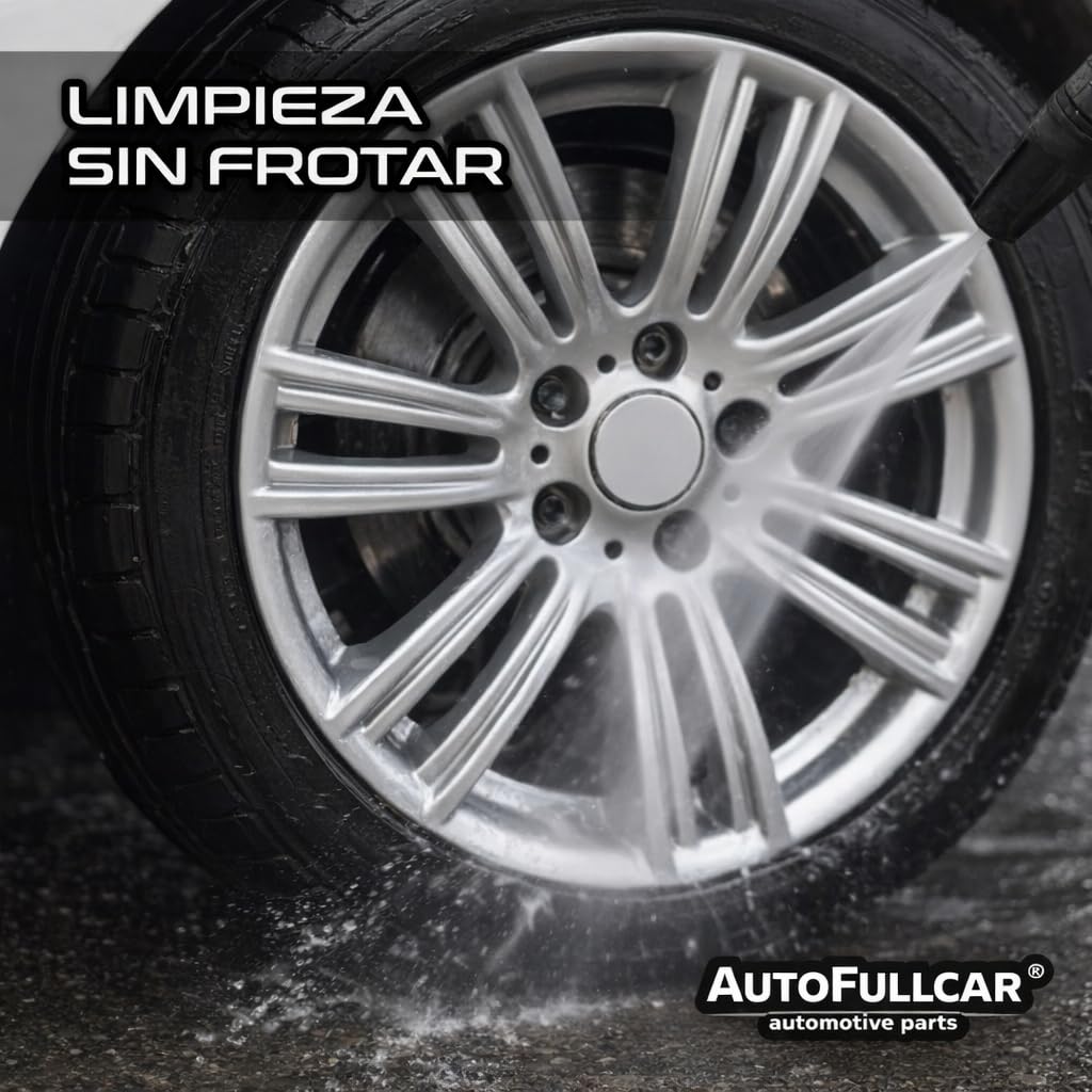AutoFullCar Iron Cleaner 5 Litros, Limpia Llantas Coche, Descontaminante Férrico PH Neutro, Eliminador Partículas Hierro, Apto Aluminio Cromadas Moto, Incluye Botella con Difusor