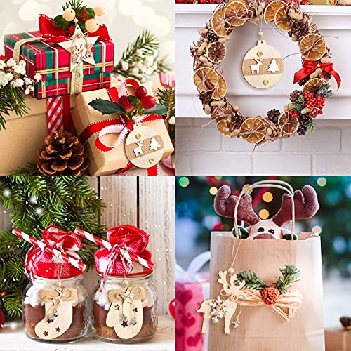 16 Pieces Christmas Wooden Ornaments Set Rustic Farmhouse Wood Hanging Ornaments Lasered Carved Natural Wood Crafts Christmas Wood Slices With Hanging Rope For Xmas Tree Pendant Decoration Party #TOP5