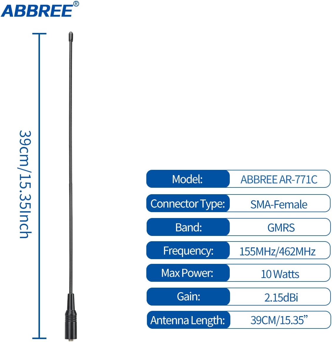 Technical specifications of ABBREE AR-771C GMRS Antenna