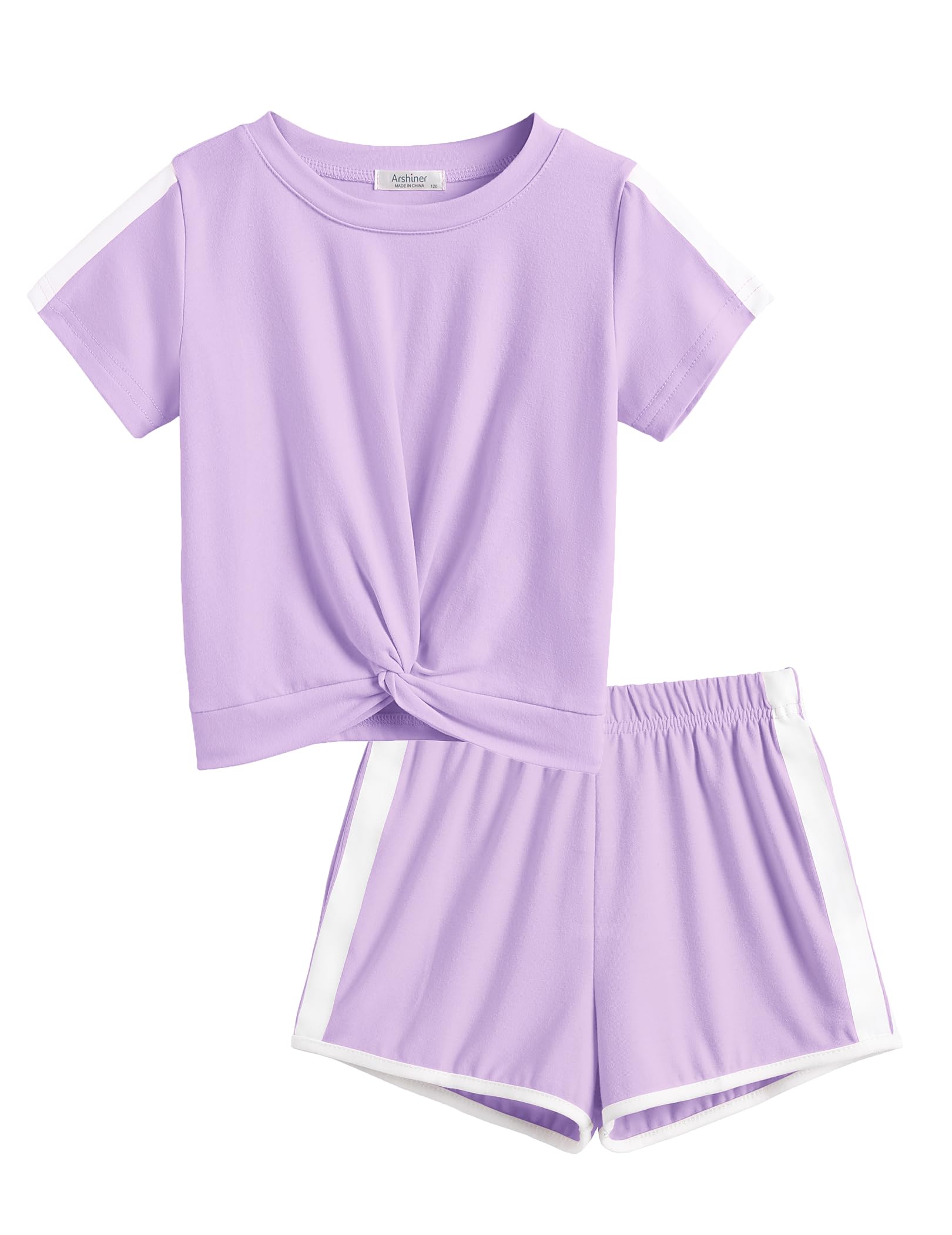 Arshiner Girls Clothing Sets Twist Front Top and Shorts 2 Piece Outfits Activewear Tracksuit 5-14 Year