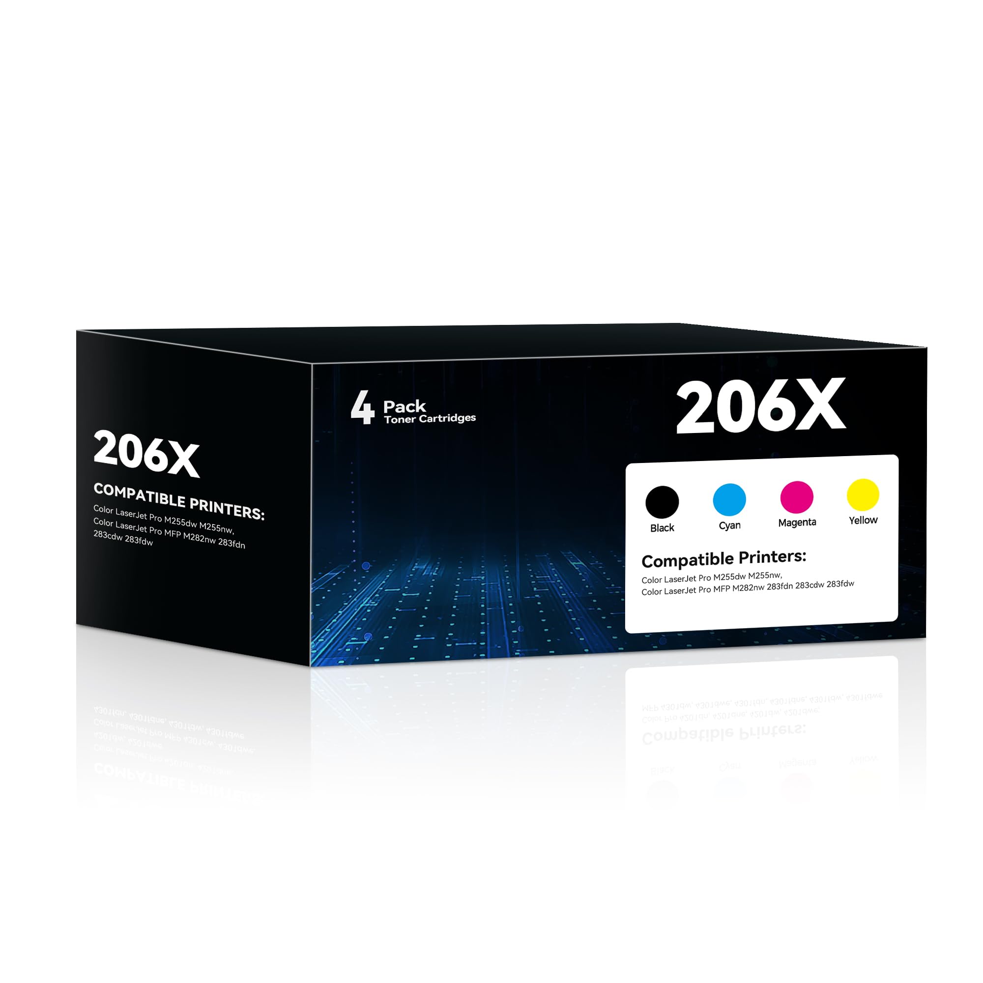 Photo 1 of 206X Toner Cartridge 4 Pack High Yield Replacement for M283fdw M283cdw Toner Compatible for 206A 206X Work for HP Color LaserJet Pro M255dw M255nw MFP M283fdw M283cdw M282nw M283fdn Printer(BK/C/Y/M)
