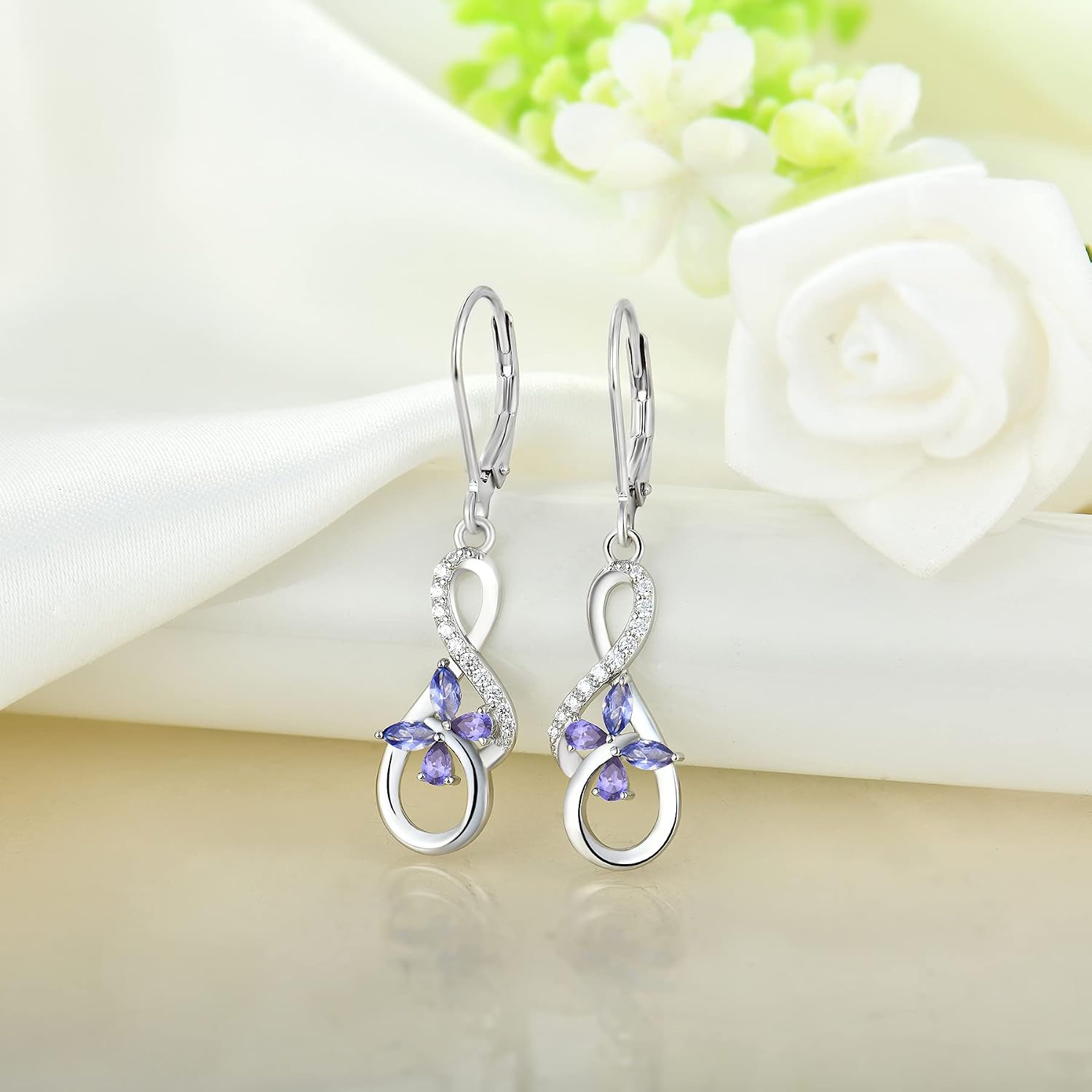 JO WISDOM Earrings for Women,925 Sterling Silver Infinity Butterfly Dangle & Drop Earrings with AAA Cubic Zirconia