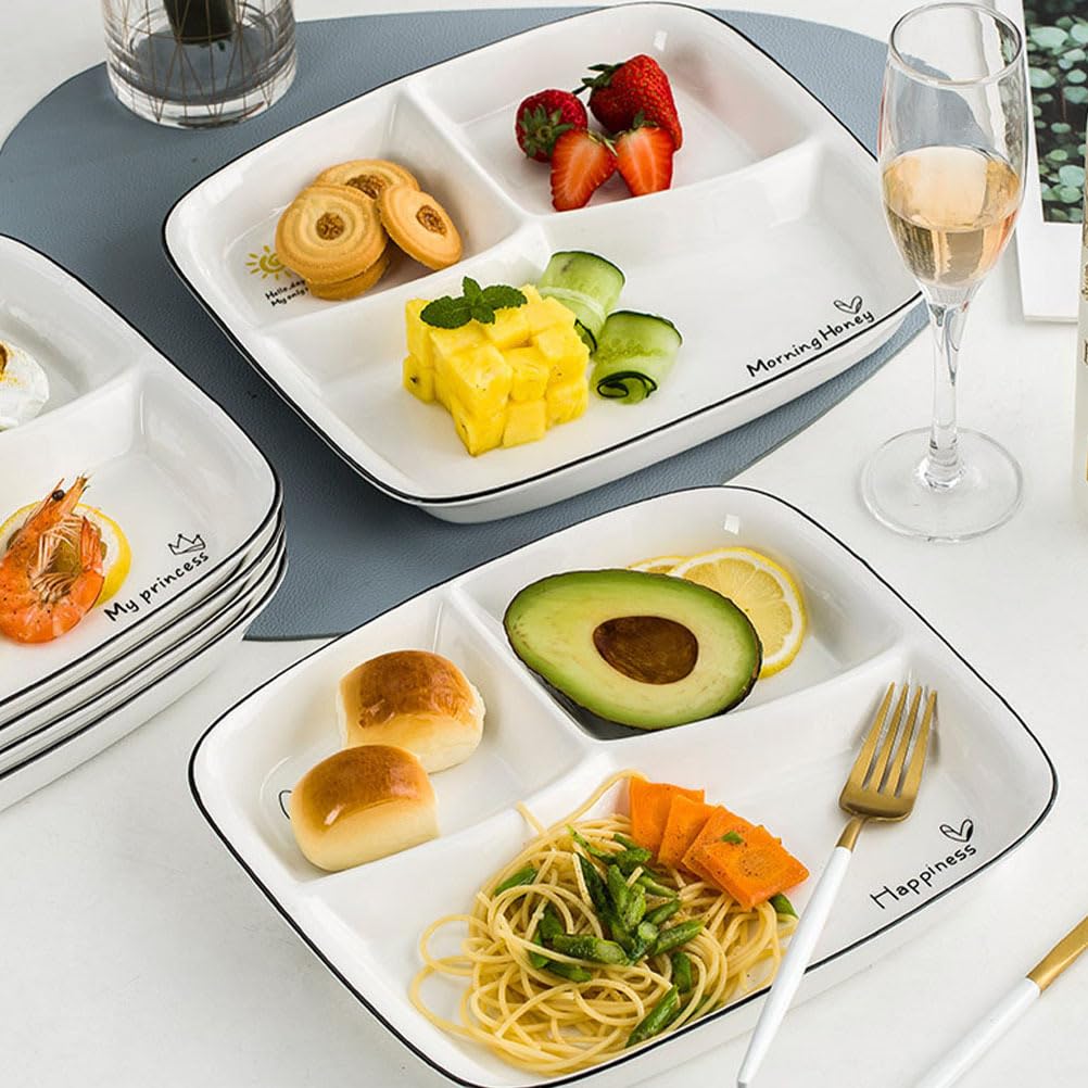 Assiette à petit-déjeuner en céramique avec compartiments – Assiette triple de 25,4 cm pour adultes, assiette divisée en porcelaine pour la maison, les restaurants, les hôtels
