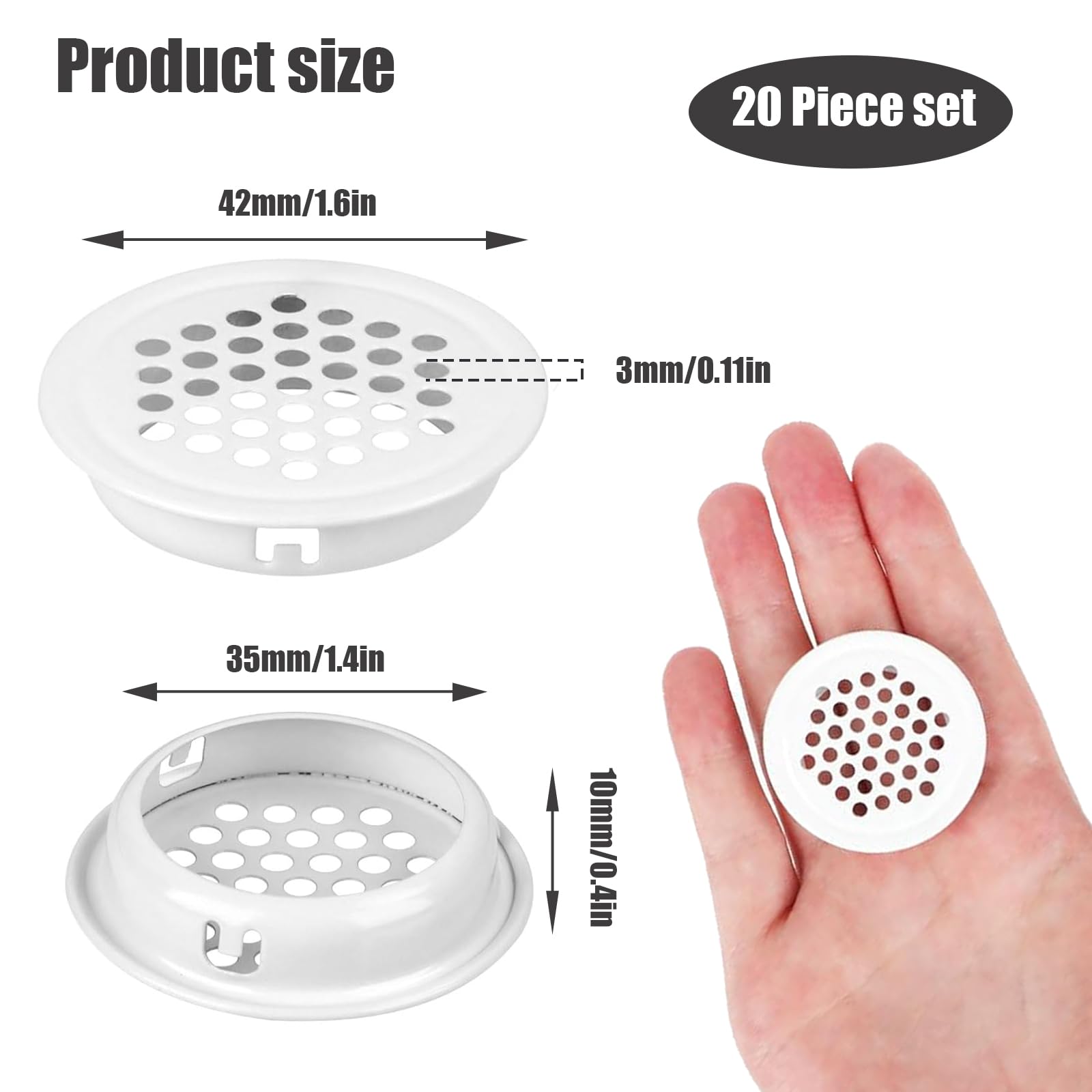 DASIAUTOEM Lot De 20 Grilles D'aération Rondes En Acier Inoxydable