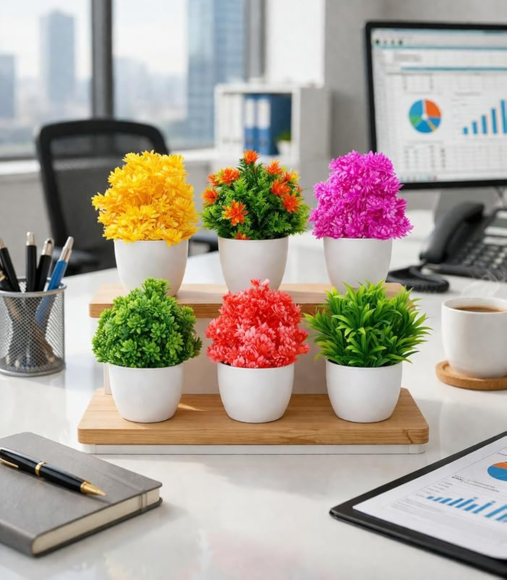 Artificial Plants Combo Set of 6 with White Pots