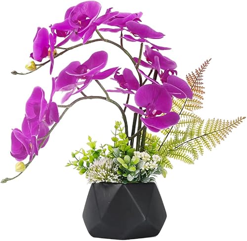 LESING Flor de orquídea artificial en maceta para centros de mesa, flores de orquídea falsas de tacto real en jarrón para decoración del hogar