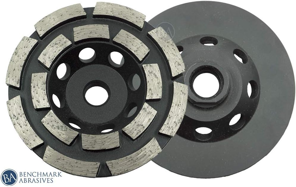 Benchmark Abrasives 4" Double Row Diamond Grinding Cup Wheel for Angle Grinder with 5/8"-11 Arbor Hole Use on Concrete, Granite, Marble, Masonry, Natural Stone