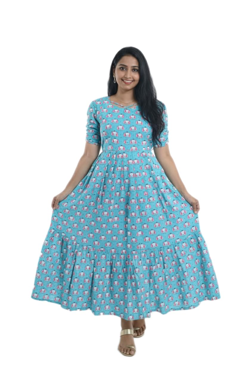 Yath Attire Cotton Cambric Feeding Maxi Dress for Women | Pure Cotton 2-Tier Maternity Dress | Two Invisible Zips, Back Tie, Full Cotton Lining | Comfortable-picture-45