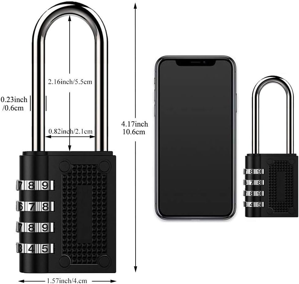 Amazing 🔥 4 Digit Long Combination Padlocks Outdoor - Digits Resettable Extra Long Shackle Combination Padlocks Heavy Duty for Gym School Employee Lockers, Shed, Fence, Garden Gate, Toolbox, (Black, 2 Pack) Big Sale 4 Digit Long Combination Padlocks Outdoor - Digits Resettable Extra Long Shackle Combination Padlocks Heavy Duty for Gym School Employee Lockers, Shed, Fence, Garden Gate, Toolbox, (Black, 2 Pack)