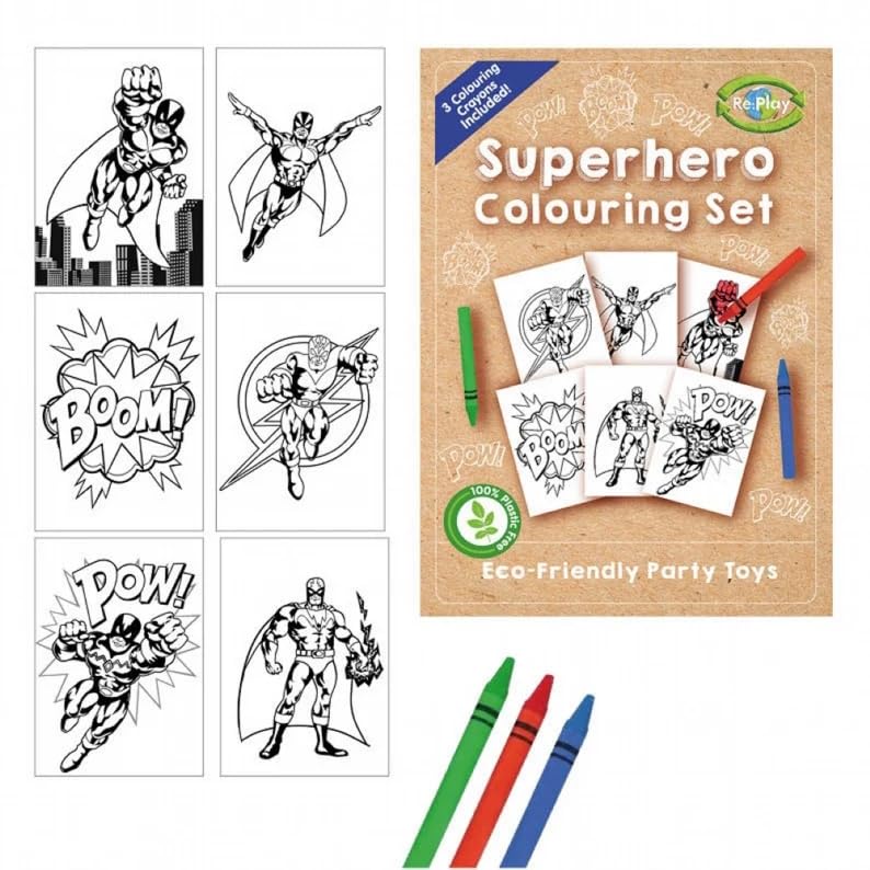 MustBeBonkers 12 Party Bag Fillers & Party Favours – 12 SuperHero Party Bags with Handles Design. (Ideal for Children Aged 3-14) (Colouring Set, 12)