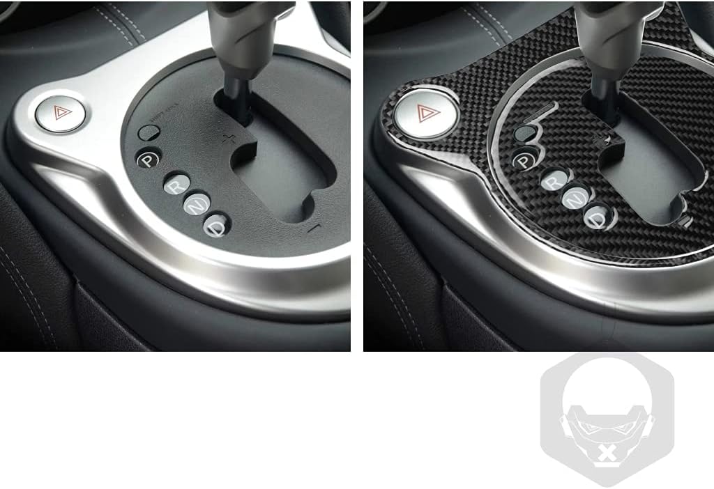 NVCNX Real Premium Carbon Fiber Car Automatic Transmission Gear Shift Box Panel Frame Central Control Cover Interior Trim Kit Compatible with Nissan 370Z Z34 2009‑2020 Accessories 2PCS Black