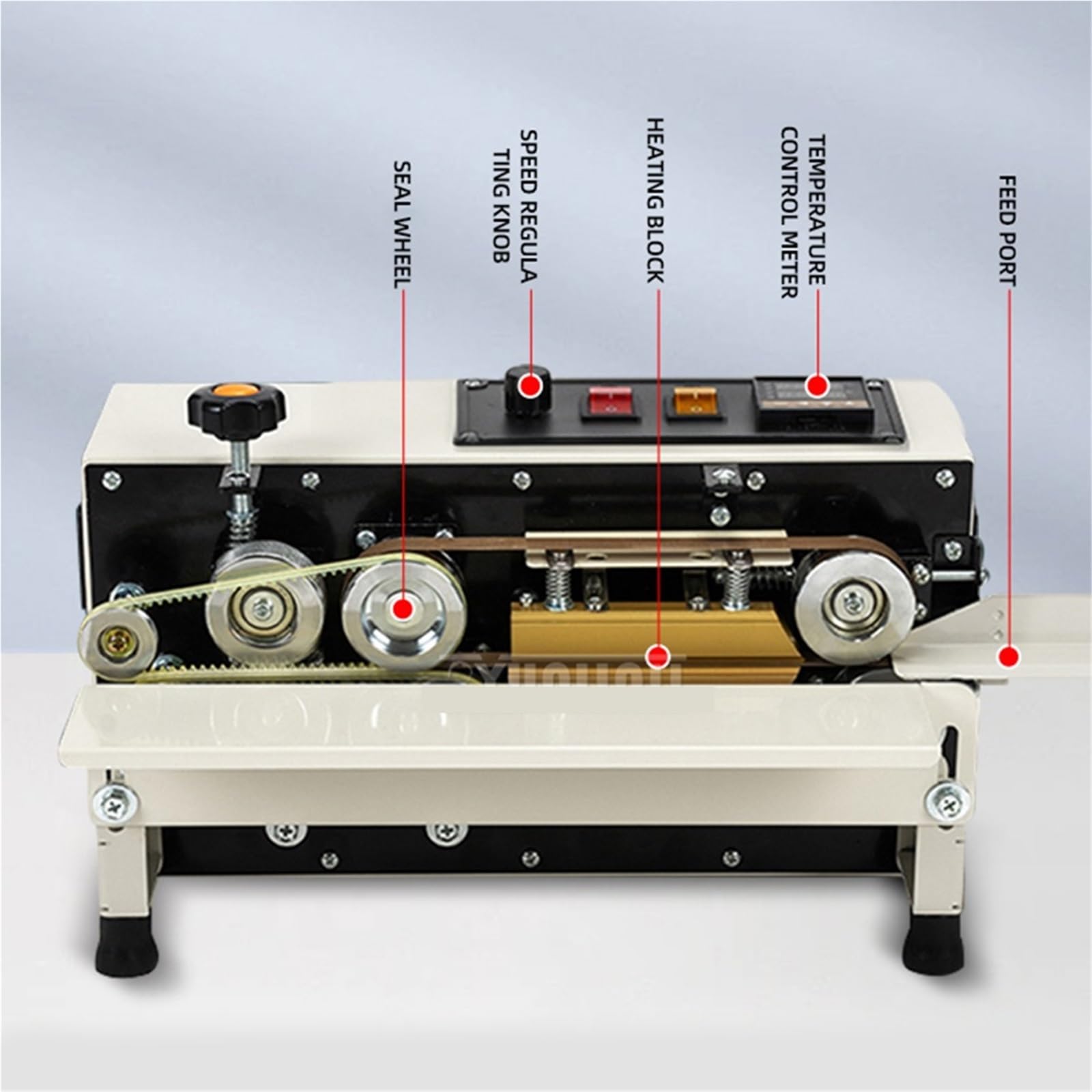 Máquina automática de sellado continuo FR-400 - Selladora térmica bolsas aluminio y polietileno for uso comercial doméstico Alta eficiencia(Printable date)