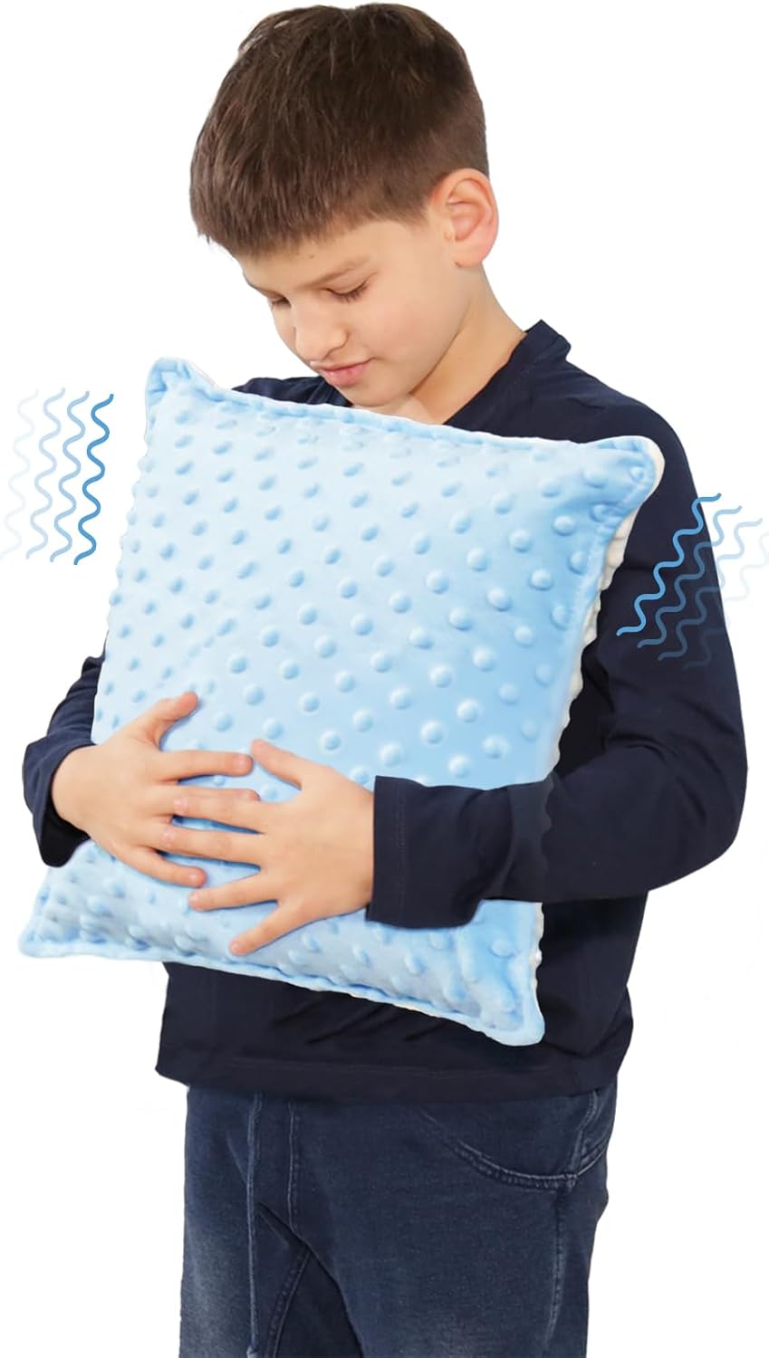 Bmag Sensory Vibrating Pillow for Autistic Kids and Adults,13” x 13” Sensory Toy Gift with Textured Therapy Stimulation Bumps Relief Stress Item for Toddler - Blue and Yellow