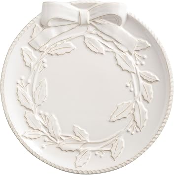 Mud Pie Christmas White Wreath Platter Set