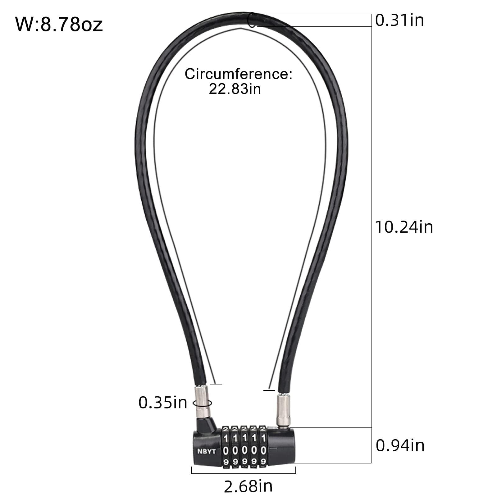 NBYT5-digit Long Cable Locks with Combination Padlock,22