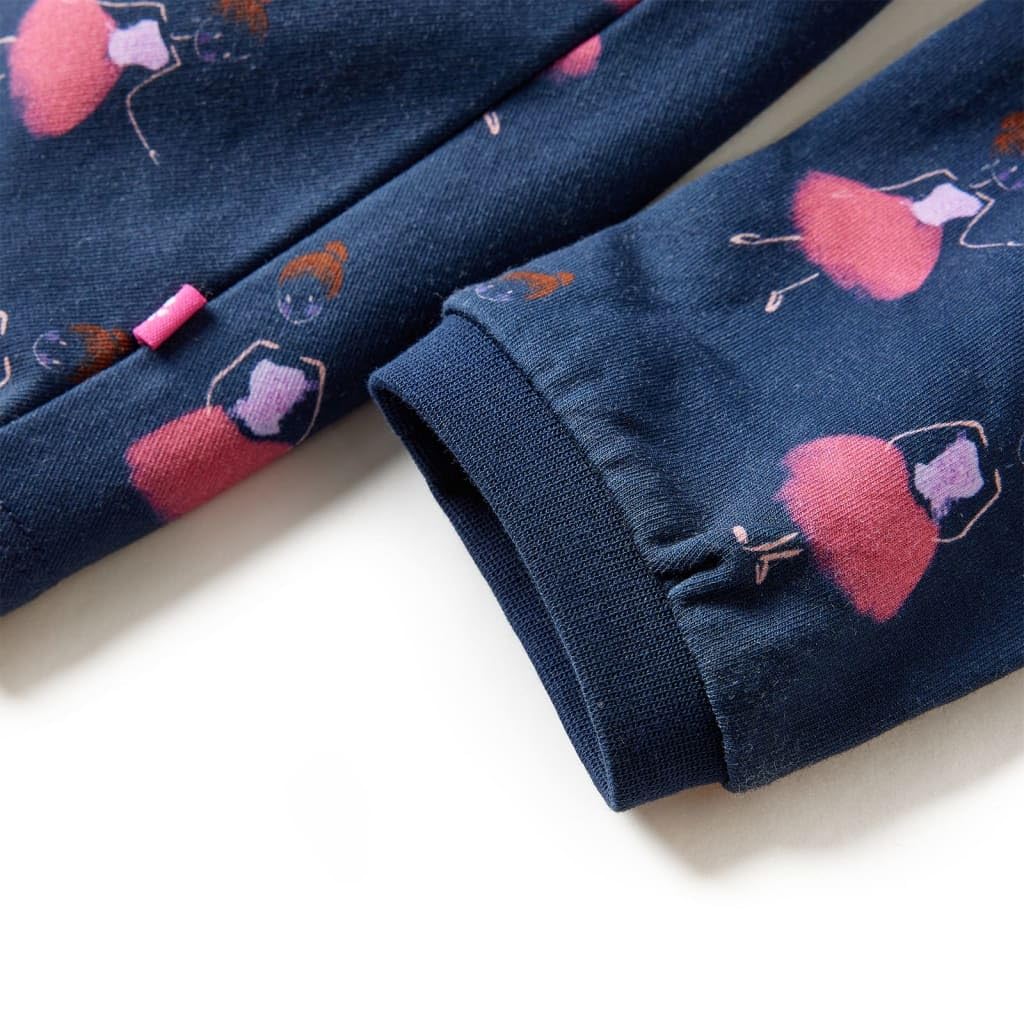 Vestido infantil azul marino para niña, vestido de algodón de manga larga con estampado de bailarinas, transpirable, cómodo, adecuado para uso diario, fiesta, cumpleaños, escuela, vacaciones