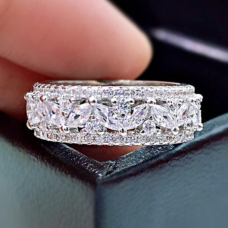 100% Plata de Ley 925, Anillos de Compromiso de Flores ahuecados de Diamantes con Alto Contenido de Carbono para Mujer, joyería Fina