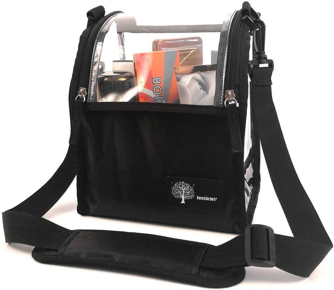 Portable Multipurpose Clear Bag Makeup Cosmetic Case Organizer Travel Makeup Box PVC Dust-Free Storage Bag With Adjustable Shoulder Strap And Dividers For Makeup Brushers Toiletry Accessories (Black)