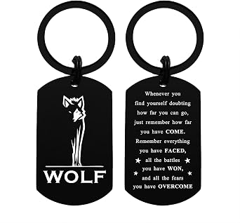 Laluminter Wolf Keychain - Gift for Wolf Lovers - Motivational Keychain for Men Women Boys Girls Black, Black, Small