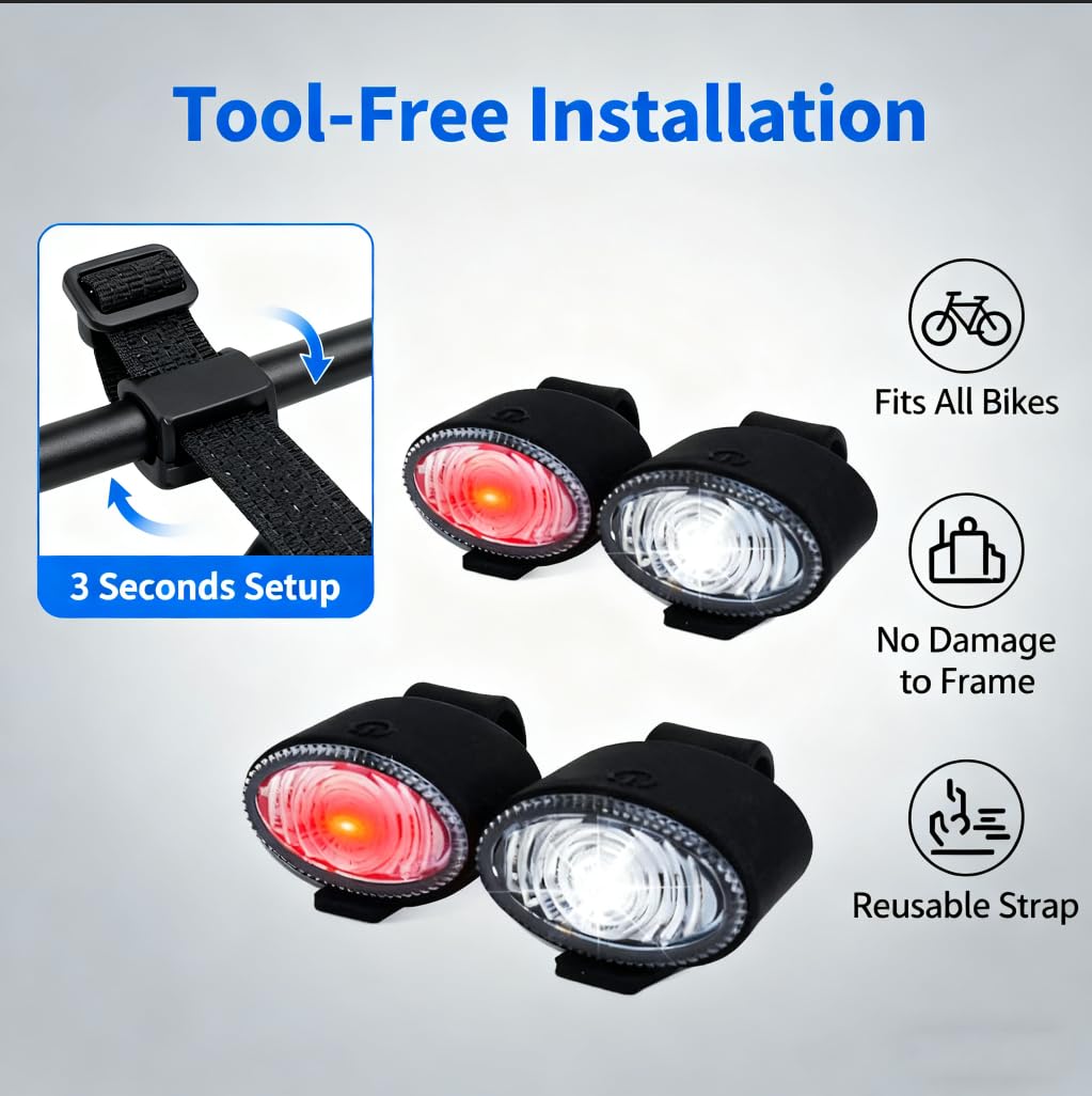Lot de 2 phares de vélo rechargeables par USB (avant et arrière), étanches IP44 avec 3 modes d'éclairage, luminosité 6500 K, phare et feu arrière pour vélo de route et de montagne