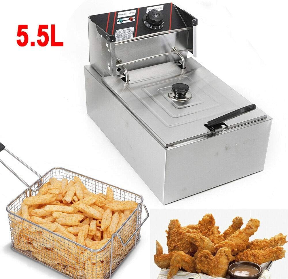 Friggitrice elettrica commerciale, 5,5 l/6 l/12 l, friggitrice elettrica con zone fredde, in acciaio inox 220 V, per ristoranti rapidi, snack bar, patatine fritte, 5,5 l singolo cilindro