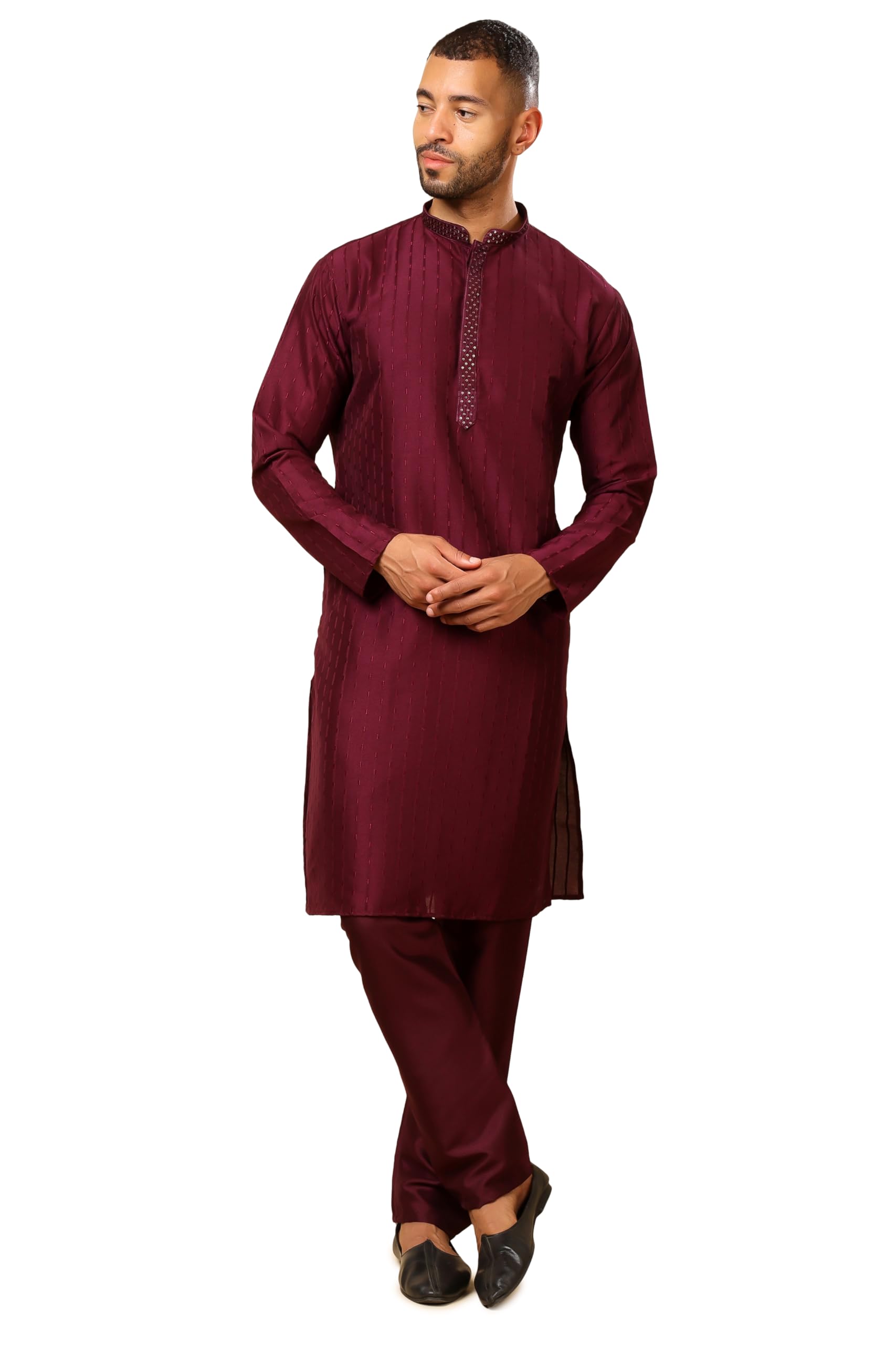 Men's Satin Silk Pintuck Embroidered Kurta Pyjama Set-image-47