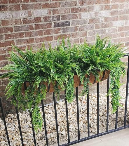 Image of Dekorly Artificial Ferns Plant for Outdoor Planters, UV Resistant Artificial Outdoor Plants Fake Fern Stems, Faux Shrubs for Porch, Window Box, Home Decor (Green, Pack of 2)