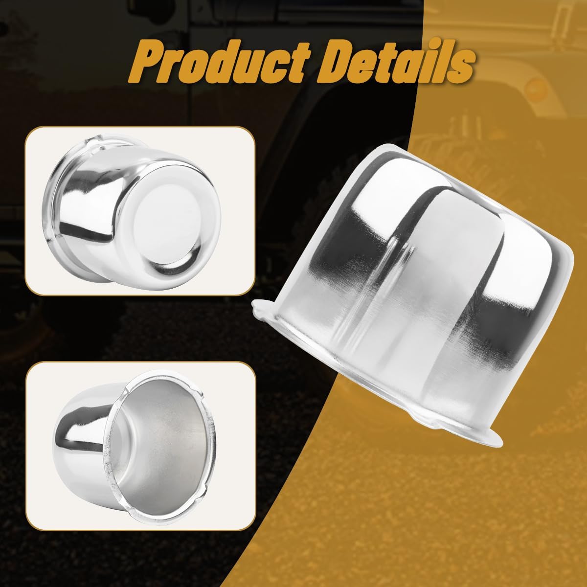 4Pcs 3.35 in Wheel Center Caps Chrome Push Through Design - Fit 3.35" Center Bore for Truck, Trailer, SUV, RV Wheels Rims 2.68" Height Center Hub Caps