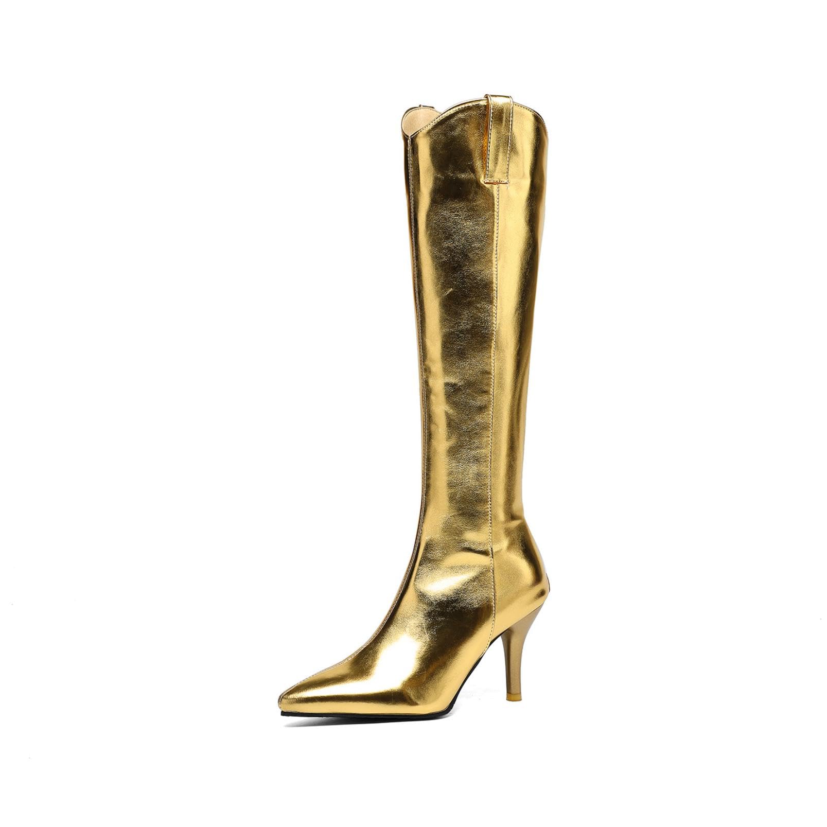 Womens Shiny Metallic Knee-High Boots Pointed Toe Stiletto Heels Comfortable Non-Slip Wear-Resistant for Party Club Evening
