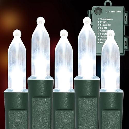 Vista 8 de 50LED C6 luces, cable verde, caja de batería impermeable, múltiples funciones, temporizador, blanco cálido Blanco cálido C6