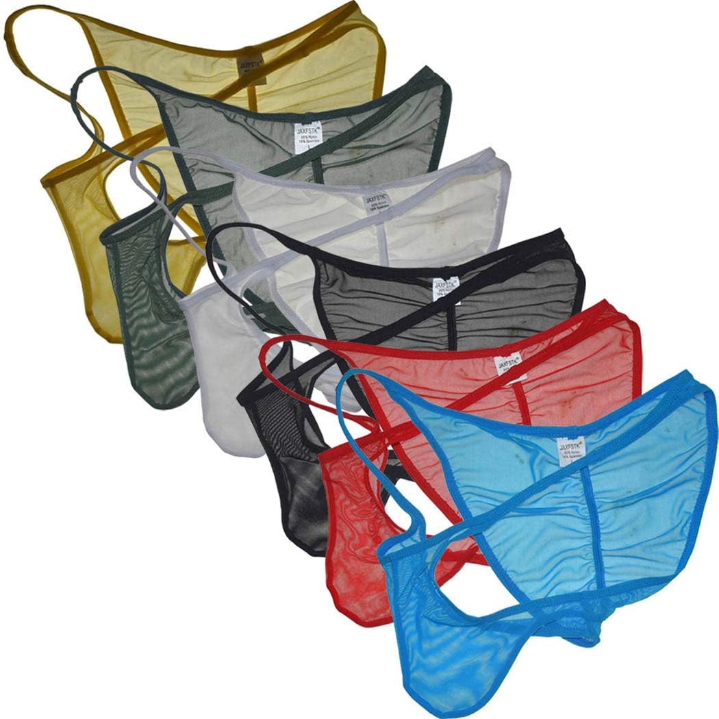 Men Slinky Brazilain Bikini Briefs Underwear Ruched Back See-through Cheeky Briefs